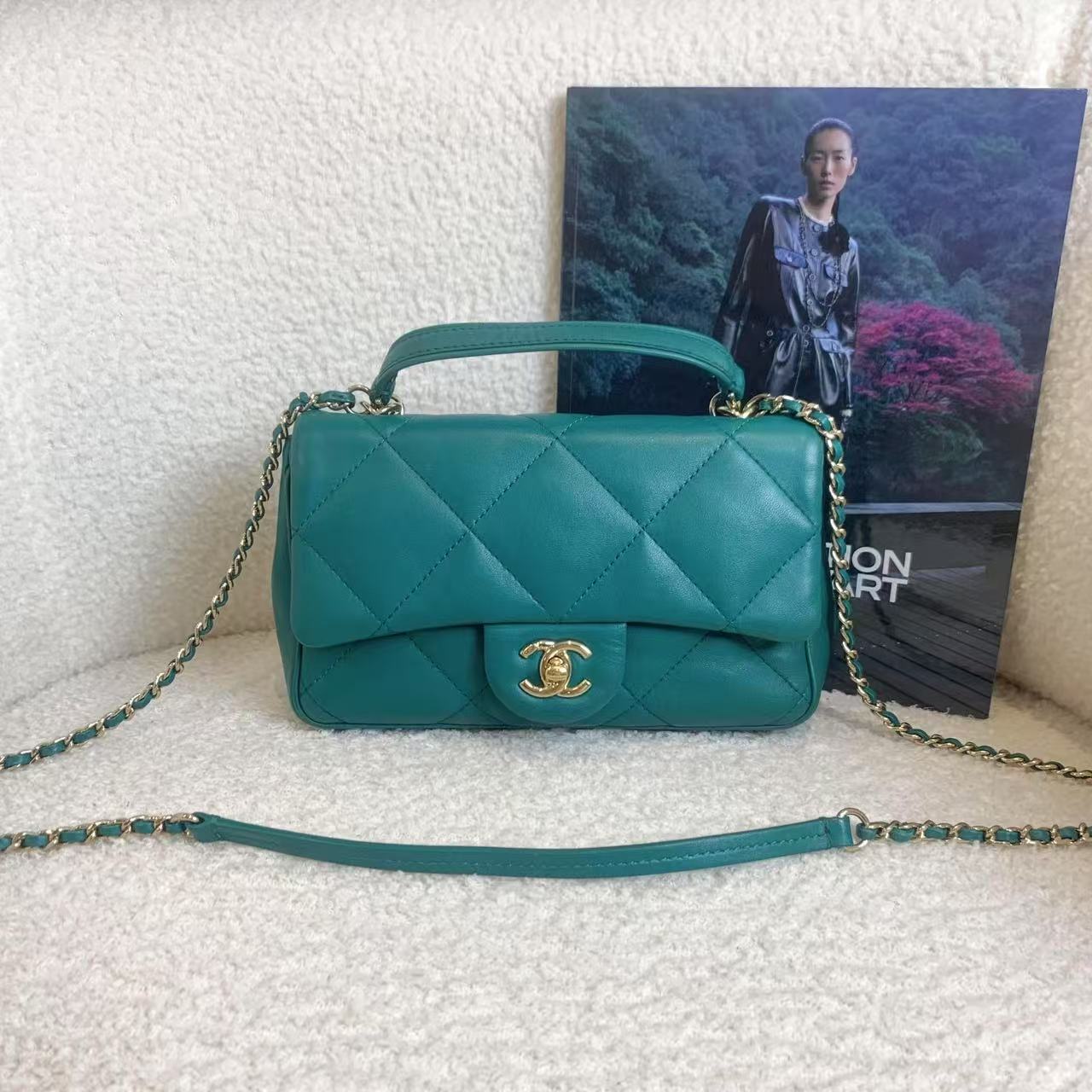 99新 Chanel/香奈儿 壹臻/绿色手柄cf口盖包 28开 69580485