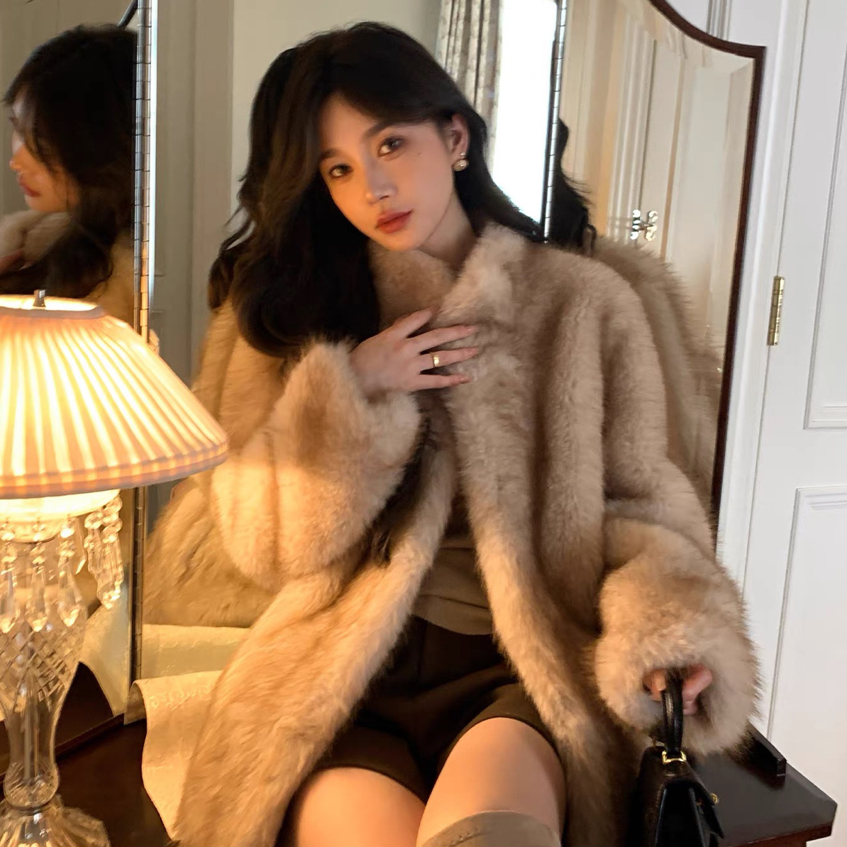 月夜颂2025新款环保毛毛皮草大衣女高级感年轻爆款仿狐狸毛外套冬