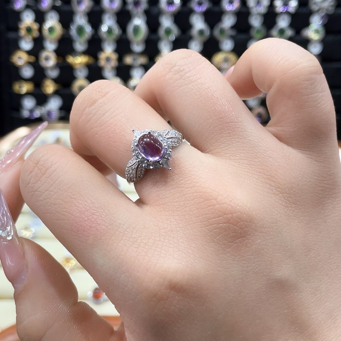 紫晶戒指女款银S925镶嵌