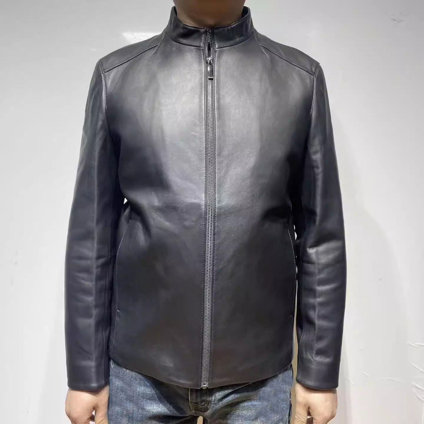 H1295春秋男士皮衣 绵羊皮革拉链商务休闲外套 时尚都市 105664