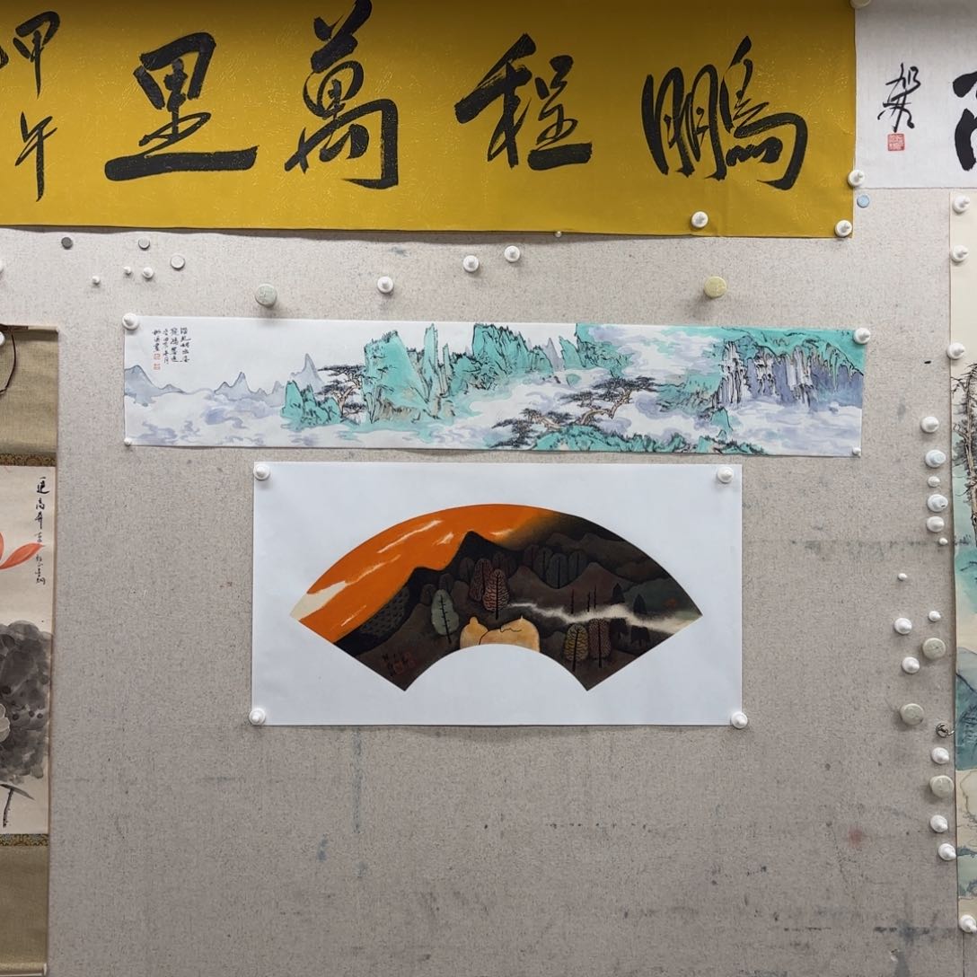 国画柳谦 横幅青绿山水一幅