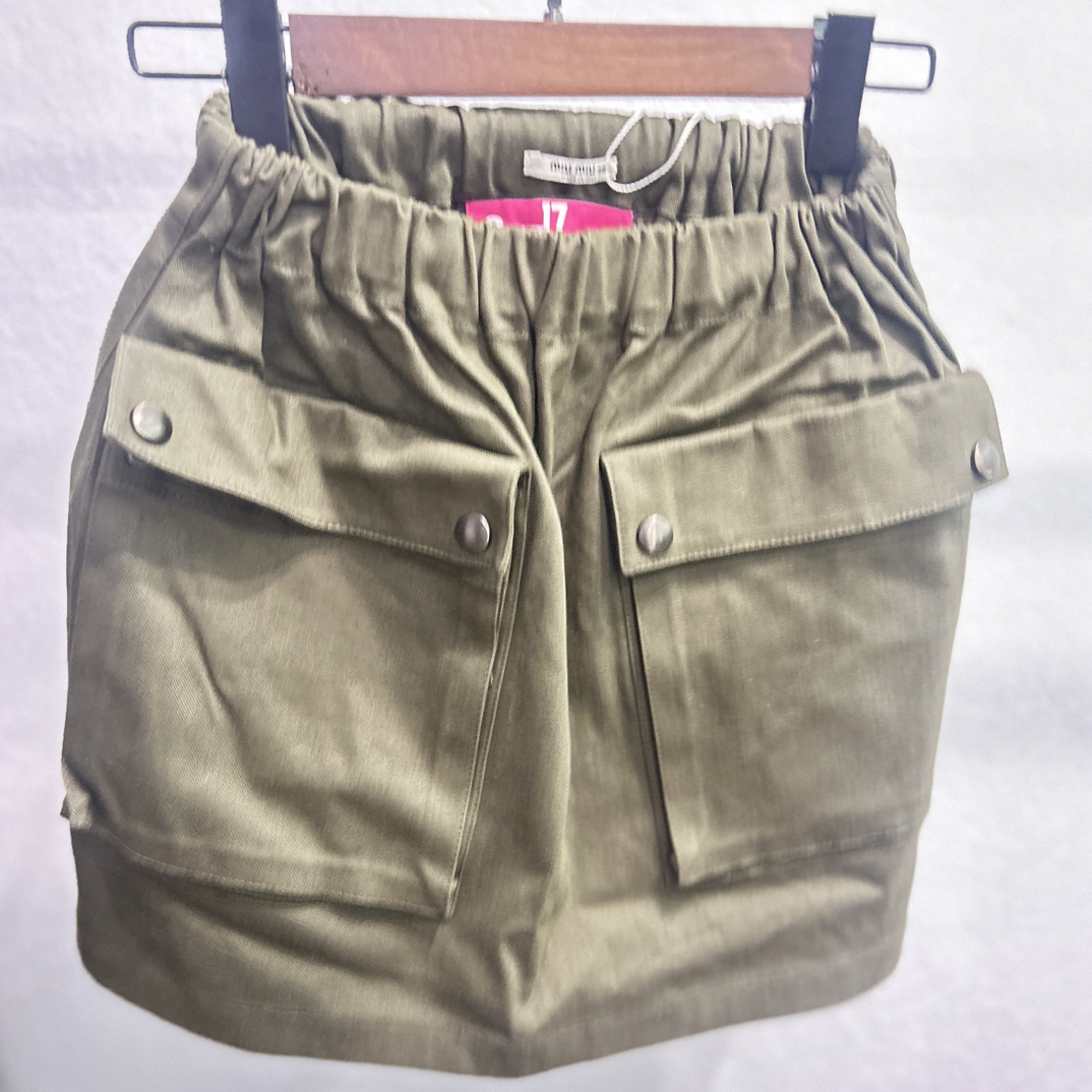99新 MIU MIU/缪缪 缪缪军绿色38码14018潮流半身裙半裙纯色