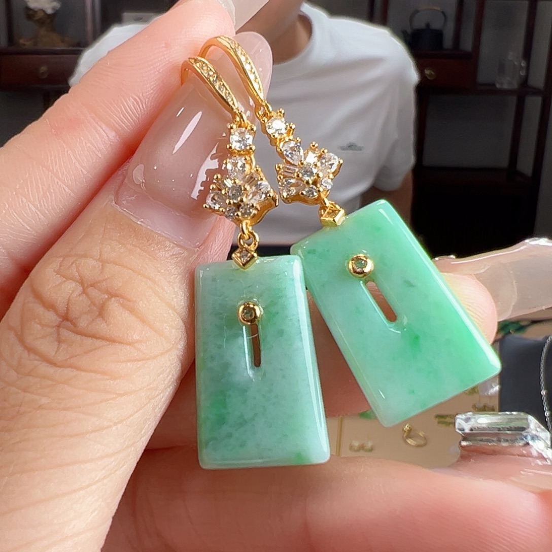 银S925镶嵌翡翠耳饰耳环57