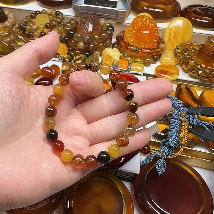手链琥珀未镶嵌灰*天然琥珀多宝手串