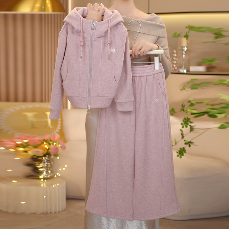 【闺蜜家】女童秋冬季2025新款时尚加绒加厚连帽卫衣+卫裤套装-8972