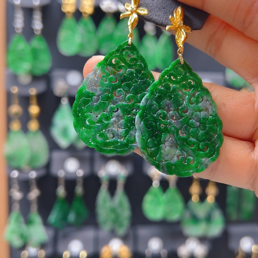 银S925镶嵌翡翠耳饰