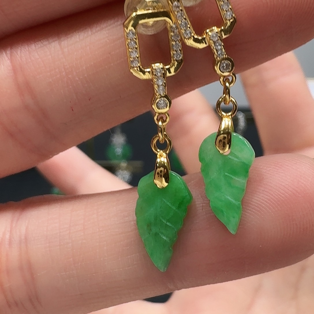 翡翠耳饰银S925镶嵌耳饰