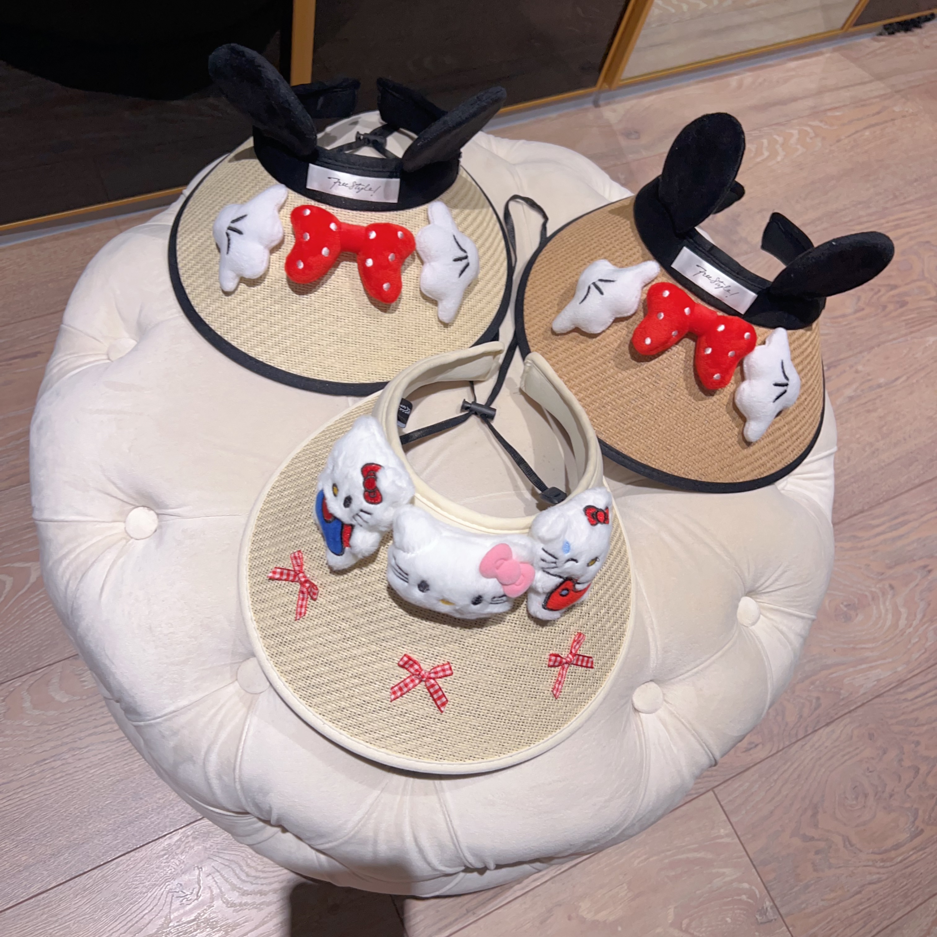 奇米迪儿童可爱卡通米奇防晒帽夏季KT猫遮阳草帽250514