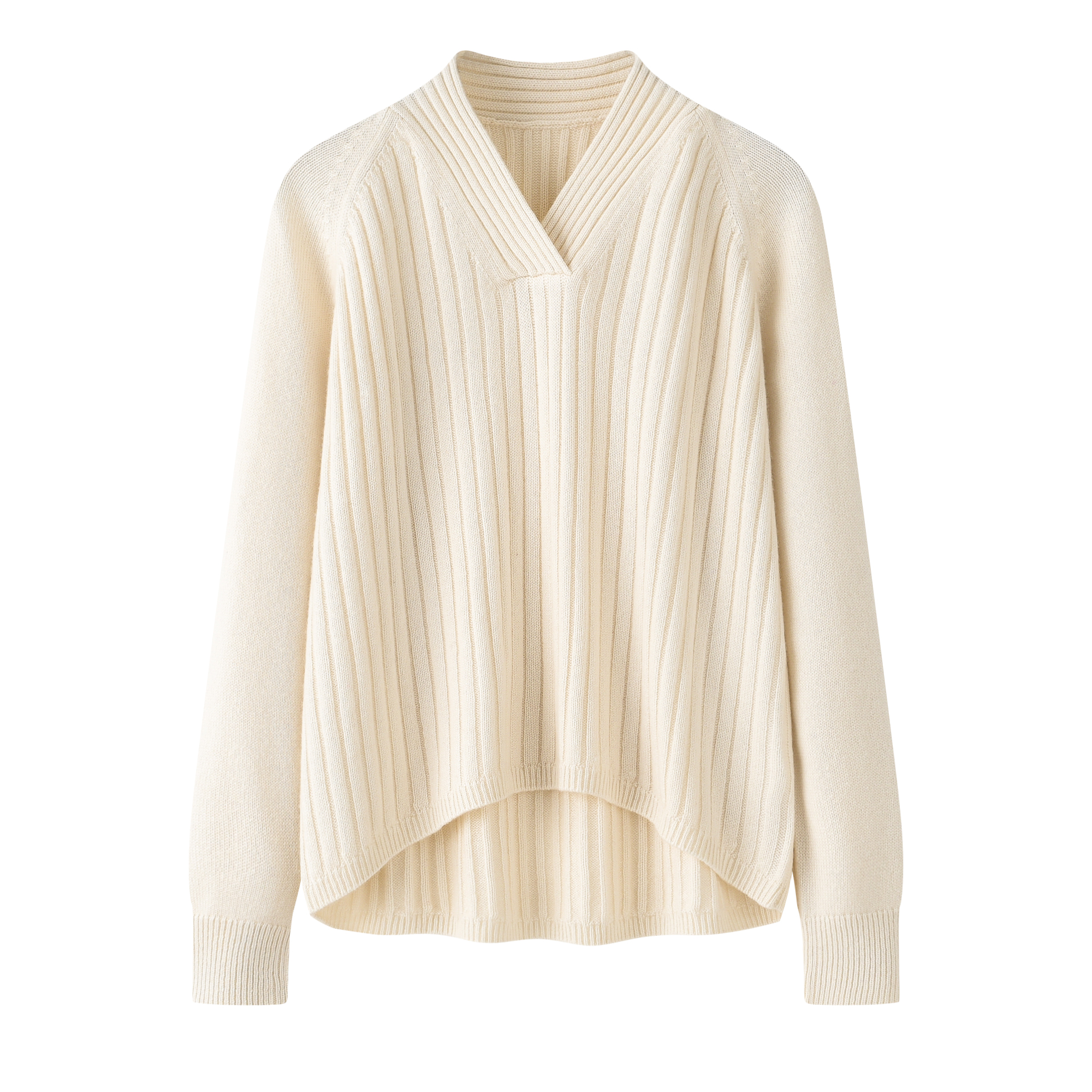 女士V领纯山羊绒抽条套衫