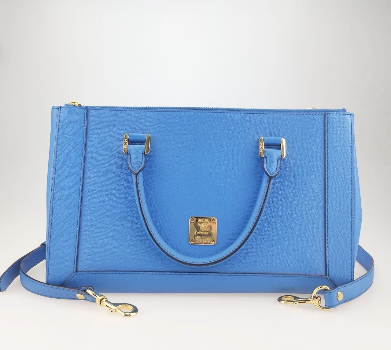 95新 MCM 拾锦奢品蓝色全皮手提包