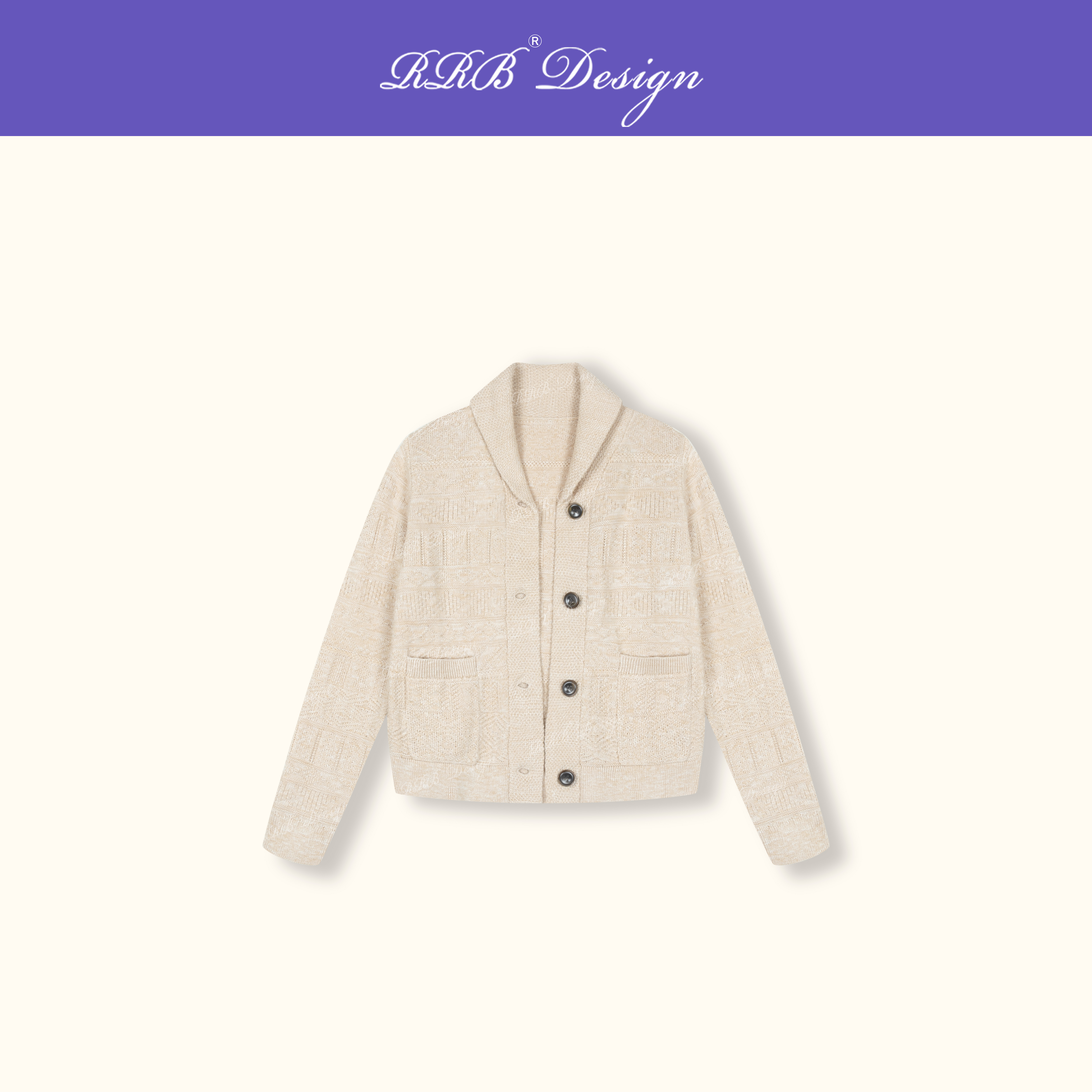 RRB Design「绅装时刻」苎麻+棉宽松单排扣钩花长袖针织衫开衫外套