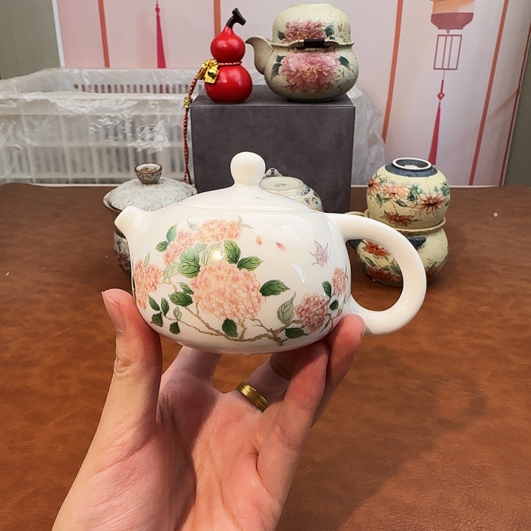 颜瓷闪购商品链接绣球西施壶白瓷