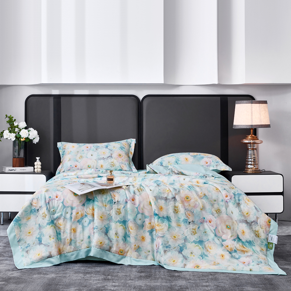 A类凉感夏凉被四件套轻奢亲肤夏凉被印花可机洗丝滑凉感空调被