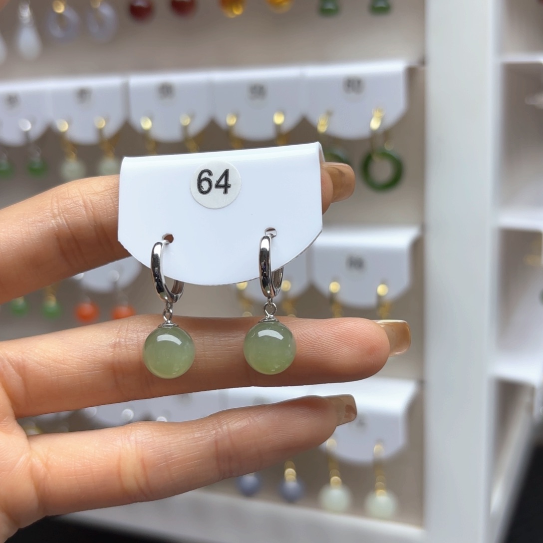 和田玉银S925镶嵌耳饰2