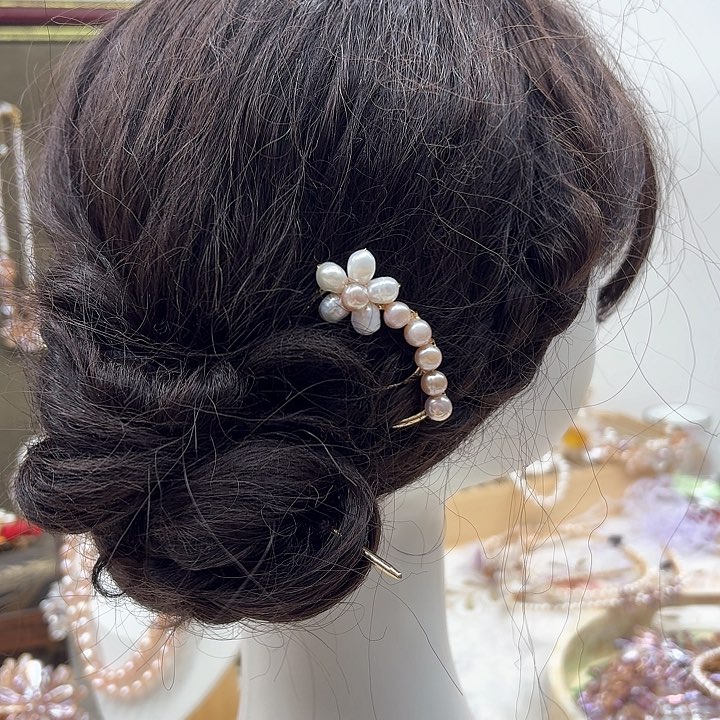 淡水珍珠发饰银S925镶嵌