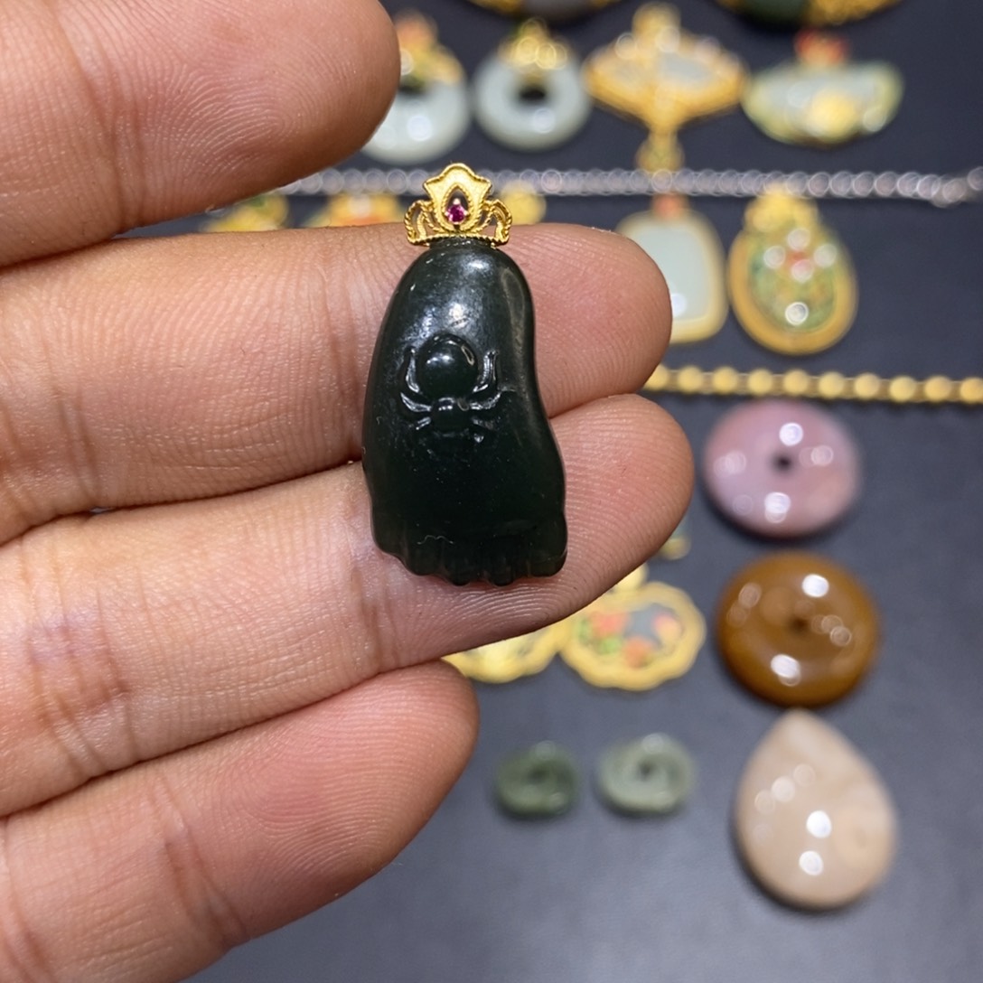 和田玉颈饰银S925镀金镶嵌