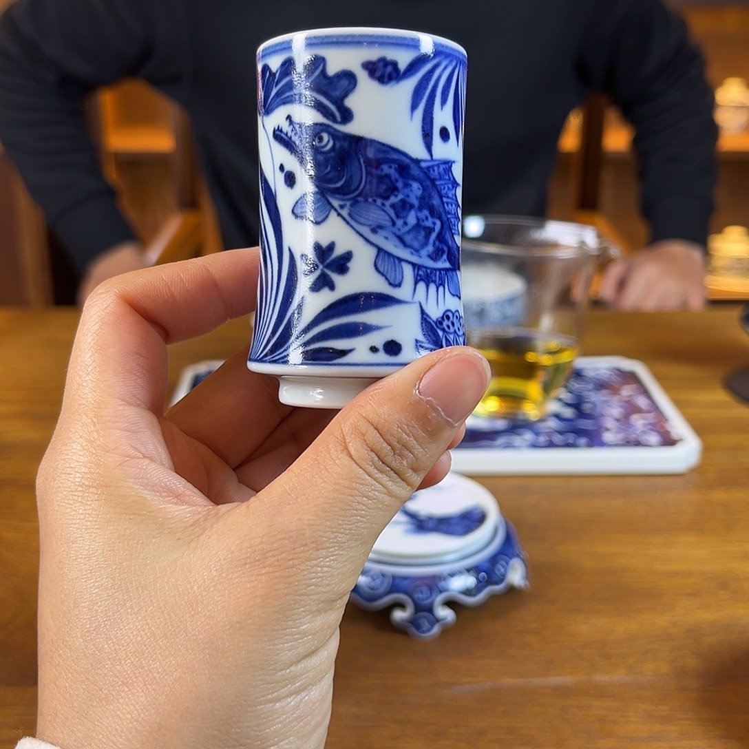 ¹***%朝岚夕霞仿至正元青花原矿釉烧制全手绘主人杯