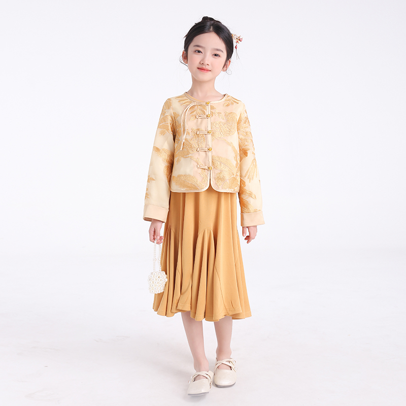 中国风女童汉服唐装上衣2025春季新款儿童古风新中式盘扣外套裙子