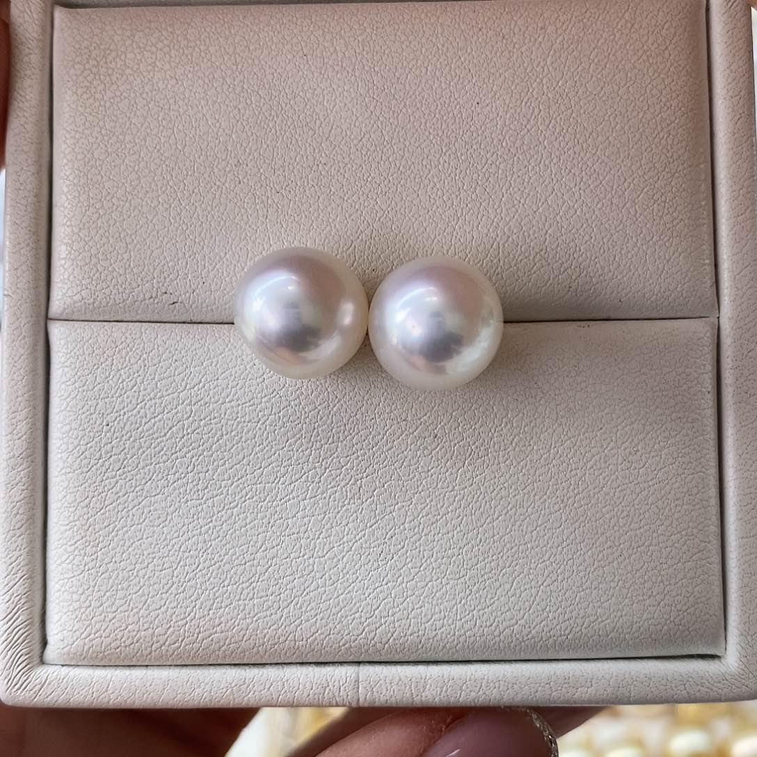 海水珍珠耳饰18K金镶嵌澳白10-11m m