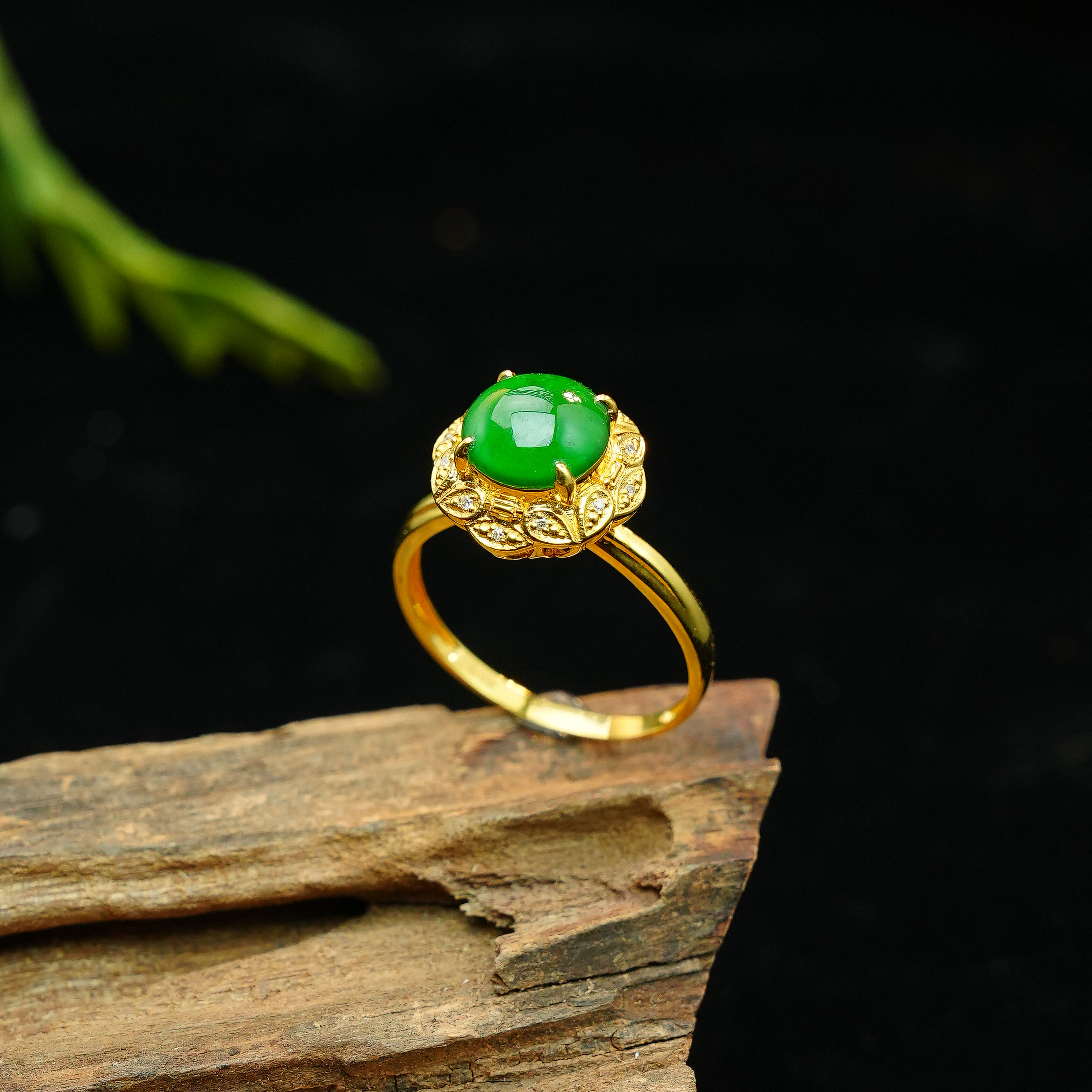 L*18k老坑A货翡翠蛋面戒指@FLN07010107@