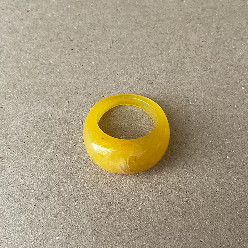 非金属树脂戒指 树脂小众设计复古圆弧宽面女个性高级感指环彩色