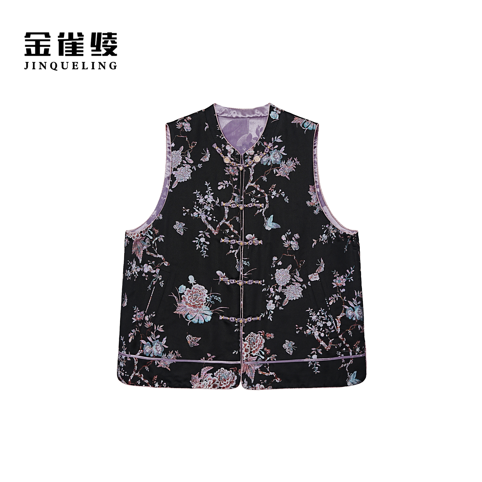 金雀绫【醉蝶芙蓉】100桑蚕丝宋锦新中式加宽加大马夹SZA4TW795