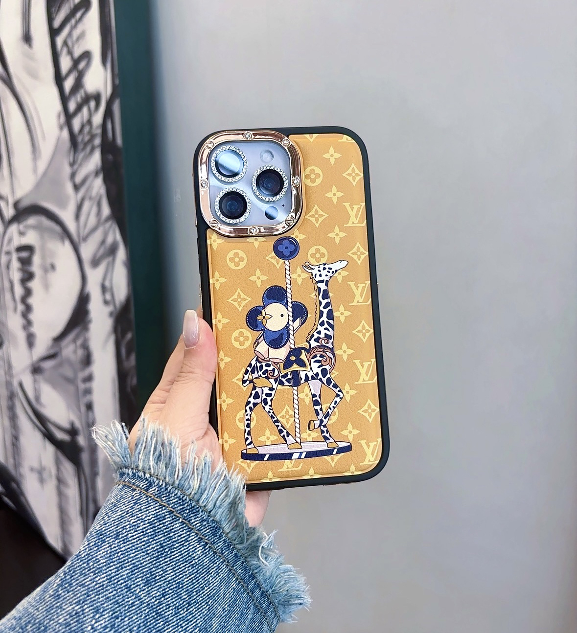 秋冬新年皮质老花长颈鹿手机壳适用苹果iphone16promax/15/14/13