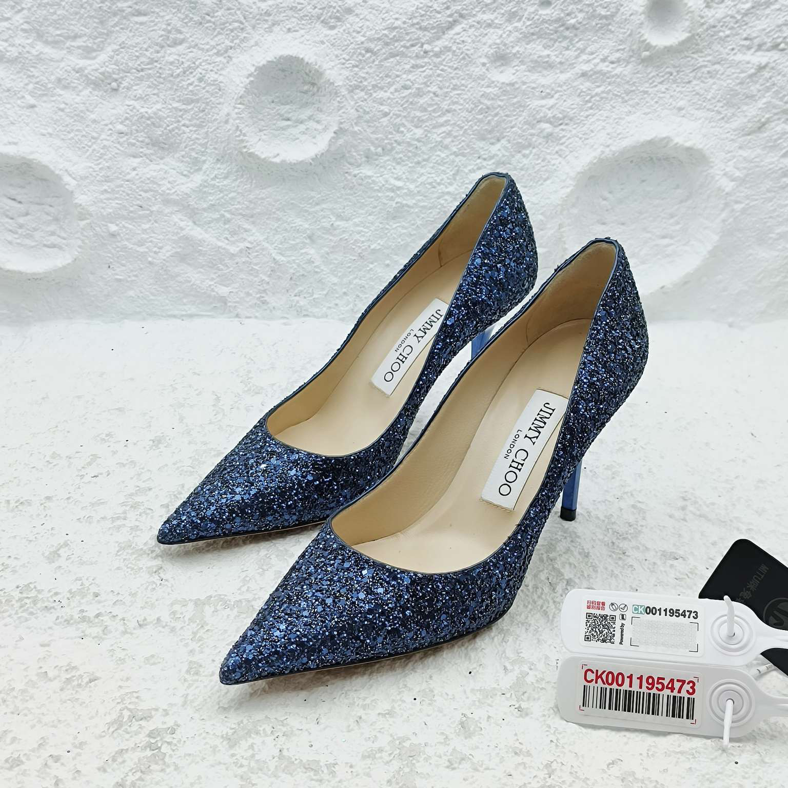 99新 JIMMY CHOO/吉米周 /34.5码/蓝色亮片高跟鞋/D7475