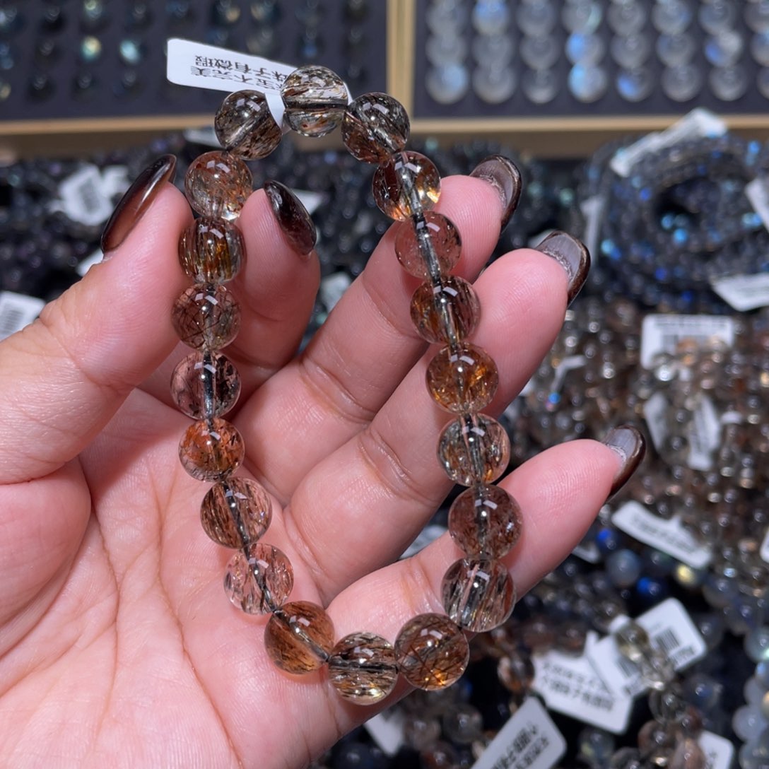 发晶手链未镶嵌浅*～黑金超七手链9.5mm+