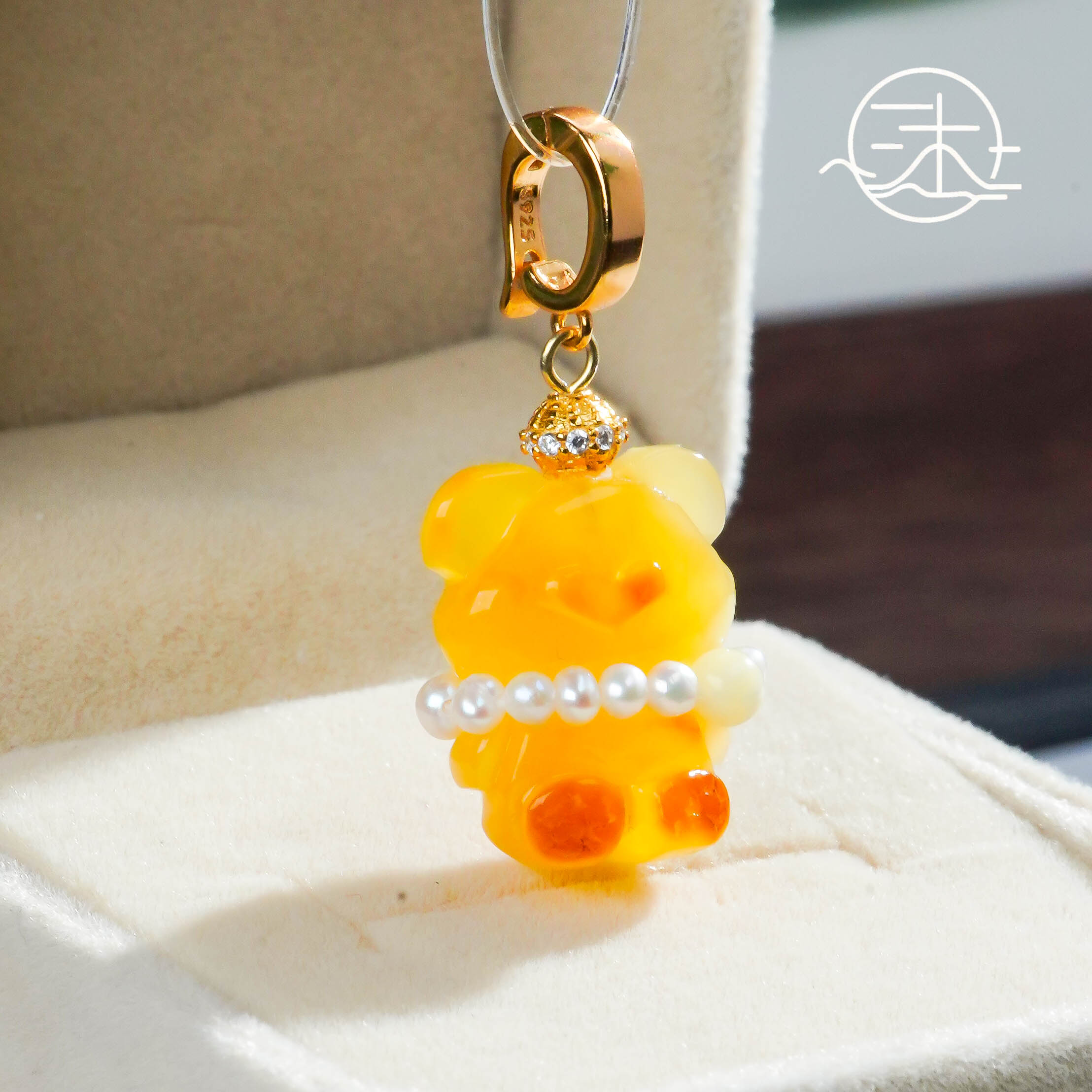 木润【小熊】天然蜜蜡小熊吊坠  S925银