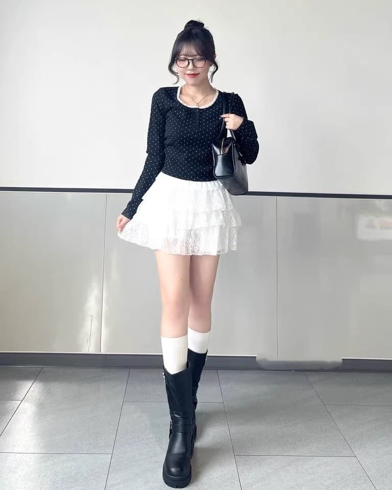 剪标拆标百搭甜打底衫薄款波点弹性圆领长袖T恤蕾丝花边显瘦修身