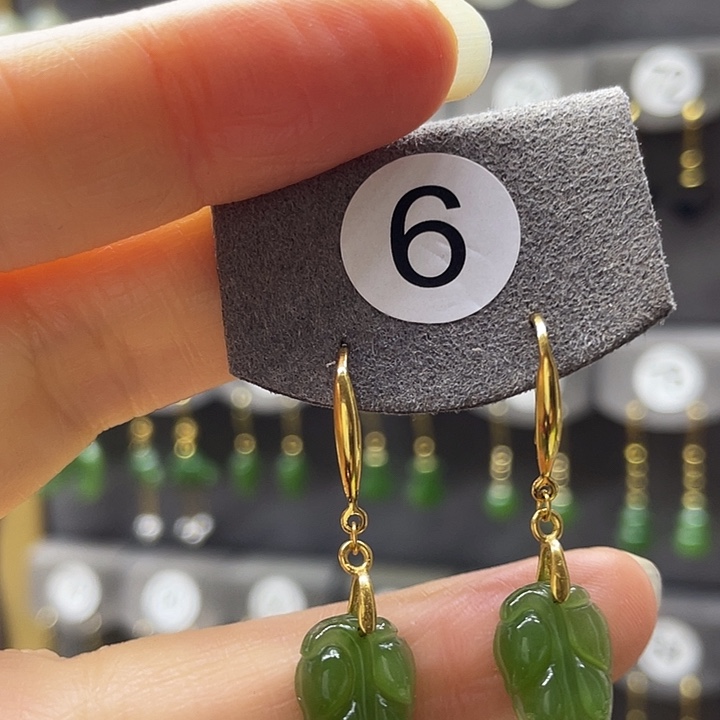 和田玉银S925镀金镶嵌耳饰