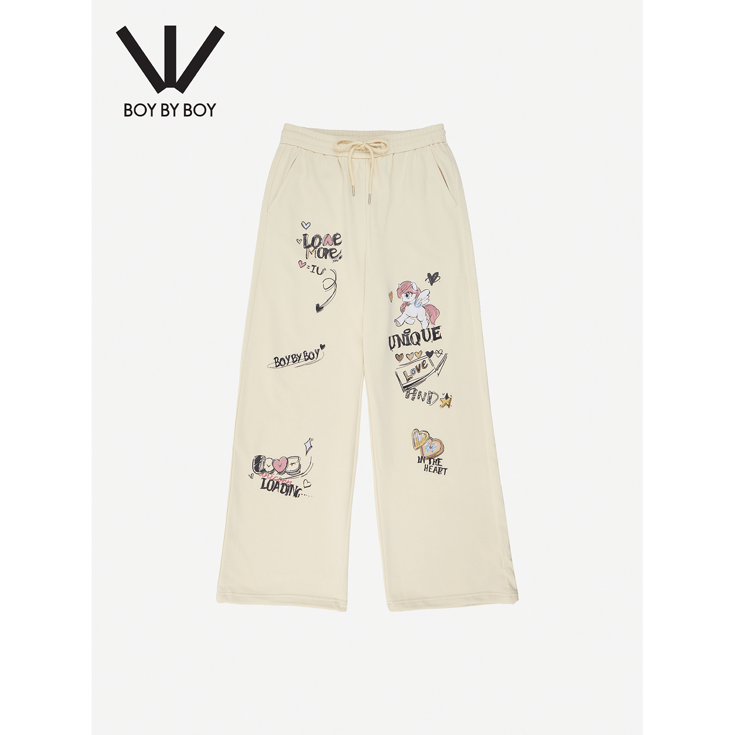 BOY BY BOY女装秋冬新款宽松直筒运动裤子印花休闲长裤W15080