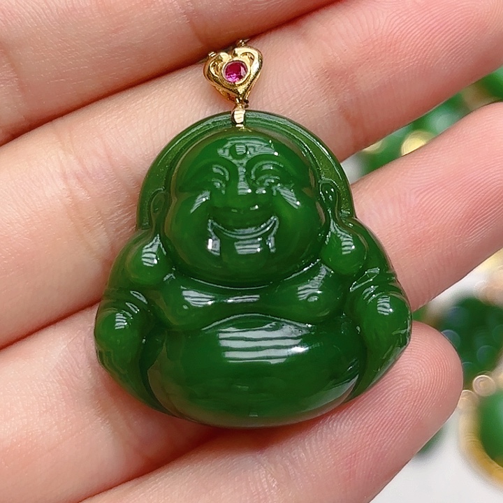 和田玉（碧玉）颈饰18K金镶嵌