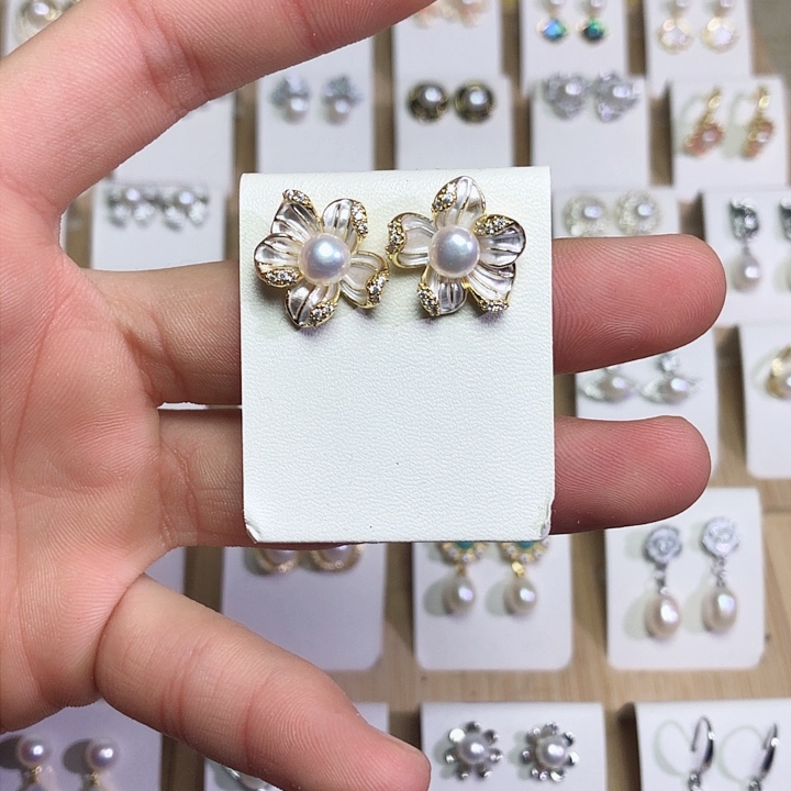 淡水珍珠耳饰银S925镶嵌