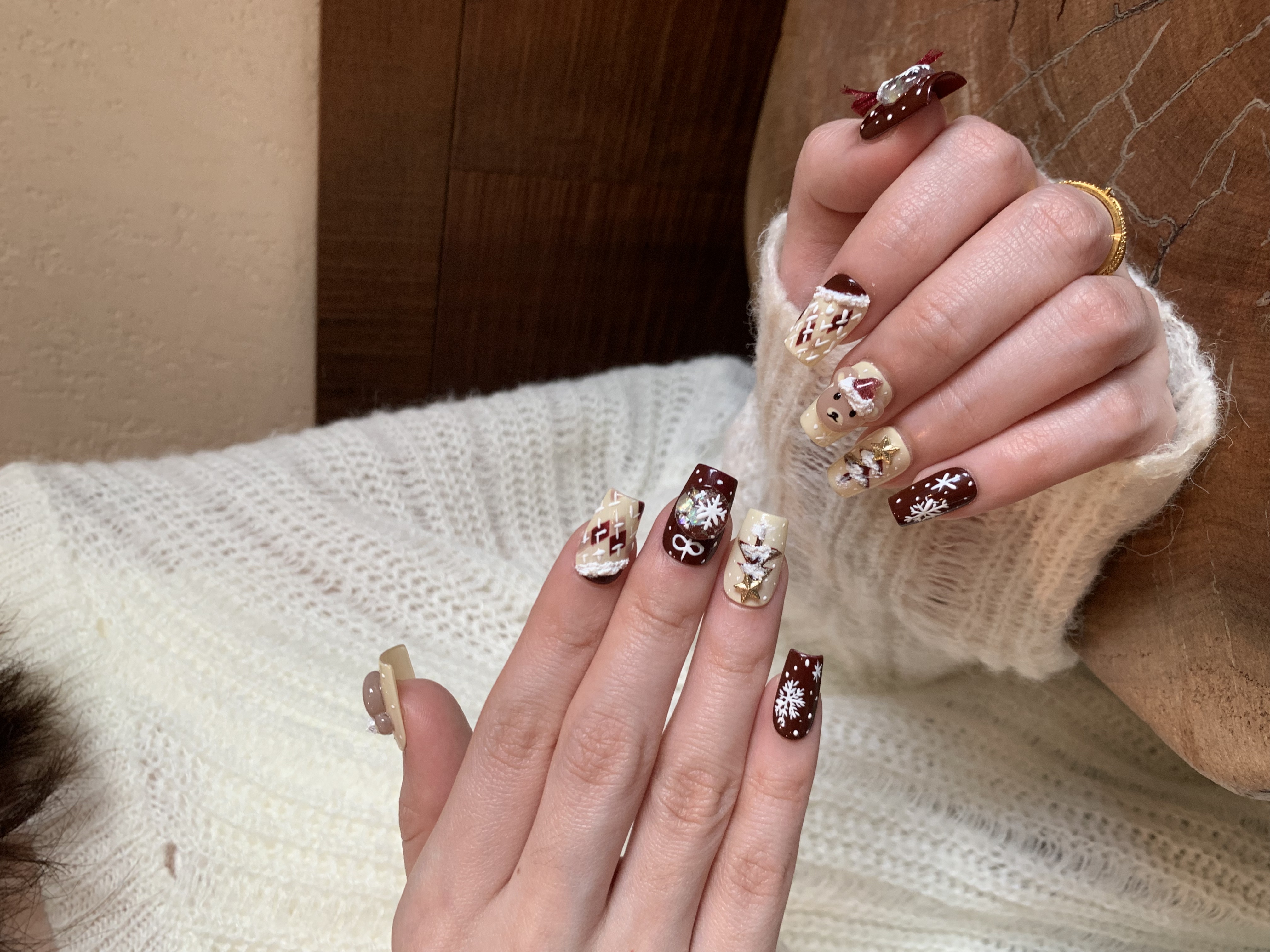 恩玖•美苑【Angel.N】圣诞小熊高品质氛围感纯手工穿戴甲