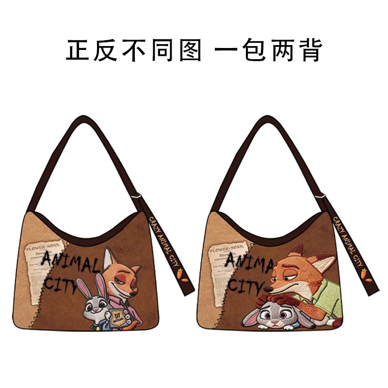 欢乐动物城新款高清印花可爱卡通时尚潮流布艺单肩斜挎托特包