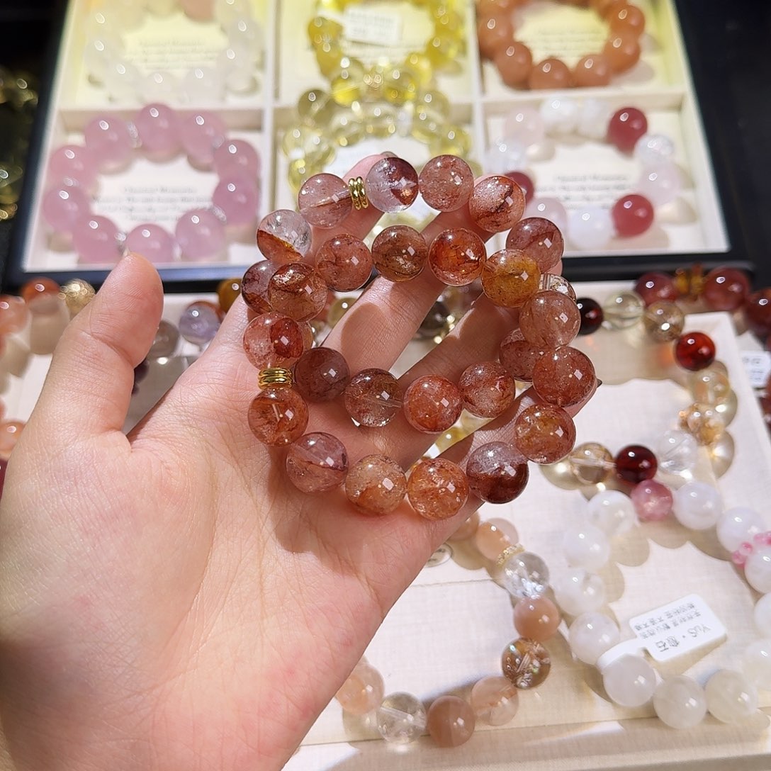 水晶手链合金闪灵红胶花14咪