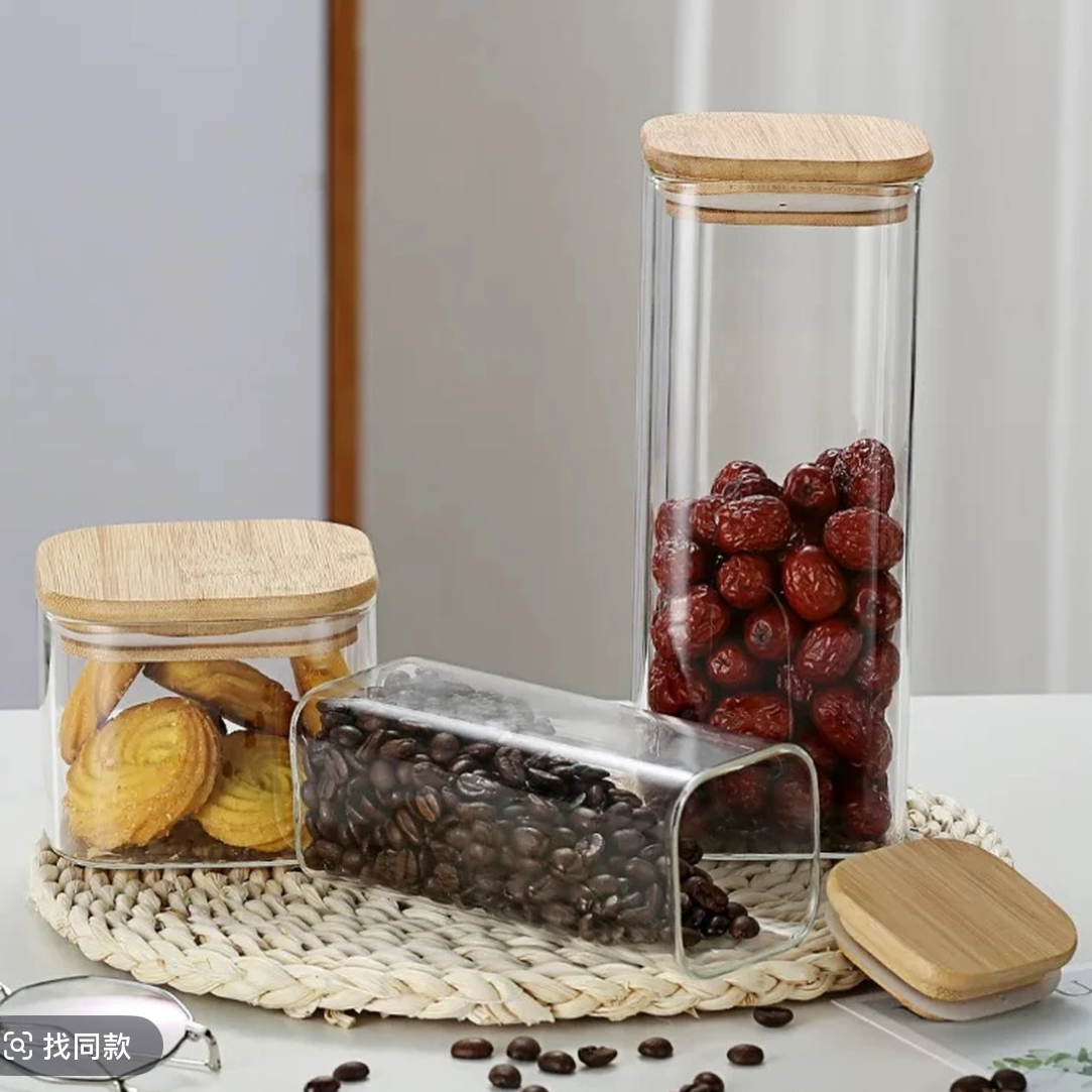 拍一发三高硼硅玻璃储物罐茶叶罐收纳罐竹木盖子家用