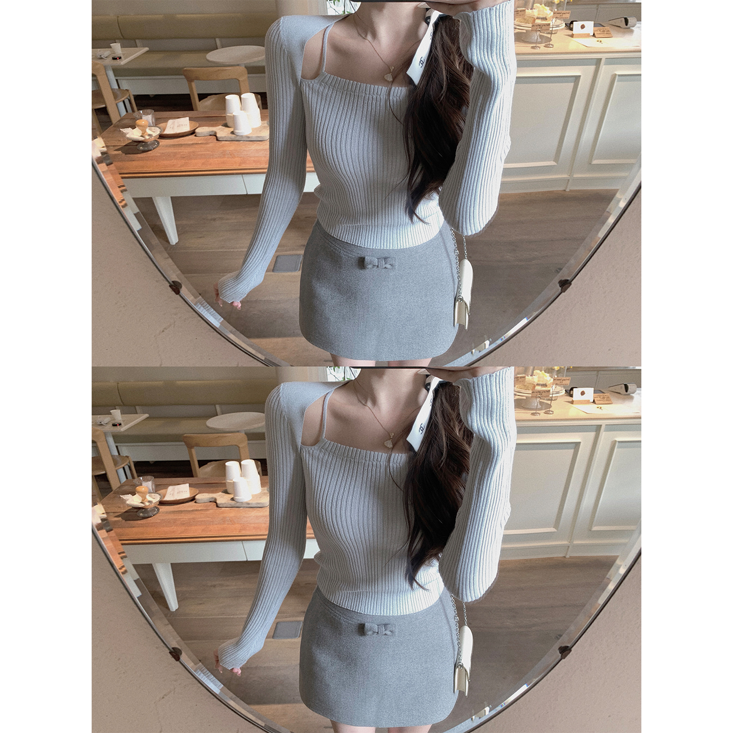 萌萌Ja 露卡橡塔~两色毛呢A字短裙百搭显瘦蝴蝶结裙子女秋冬新款