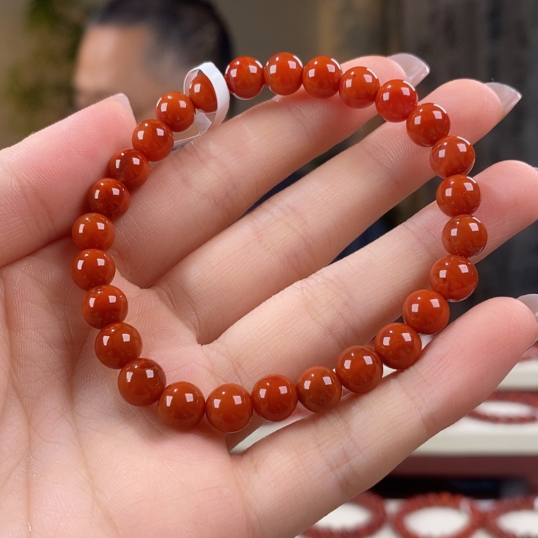 南红玛瑙未镶嵌手串原矿7mm 双色s级别瓦西满肉