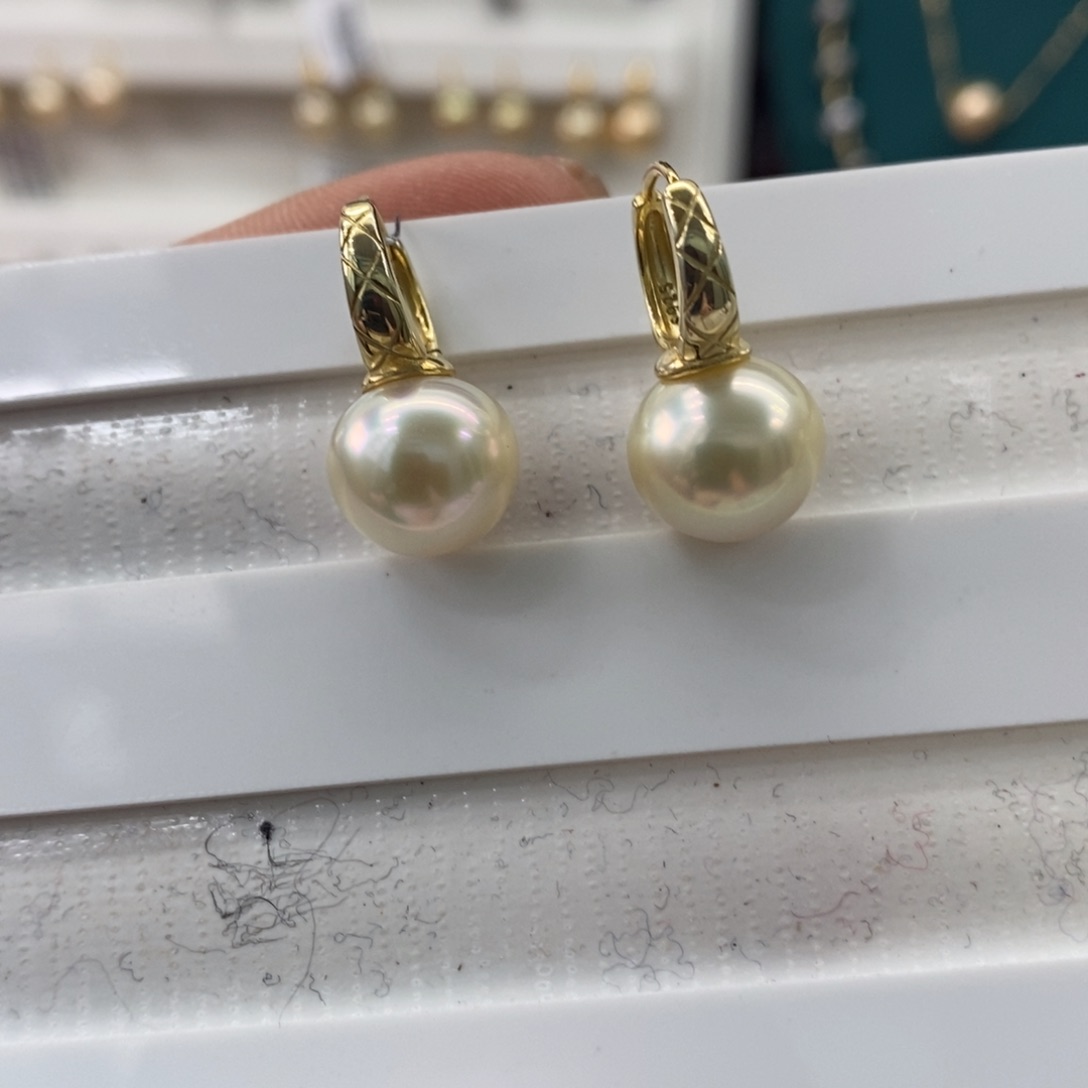 海水珍珠耳饰银S925镶嵌11-12m m