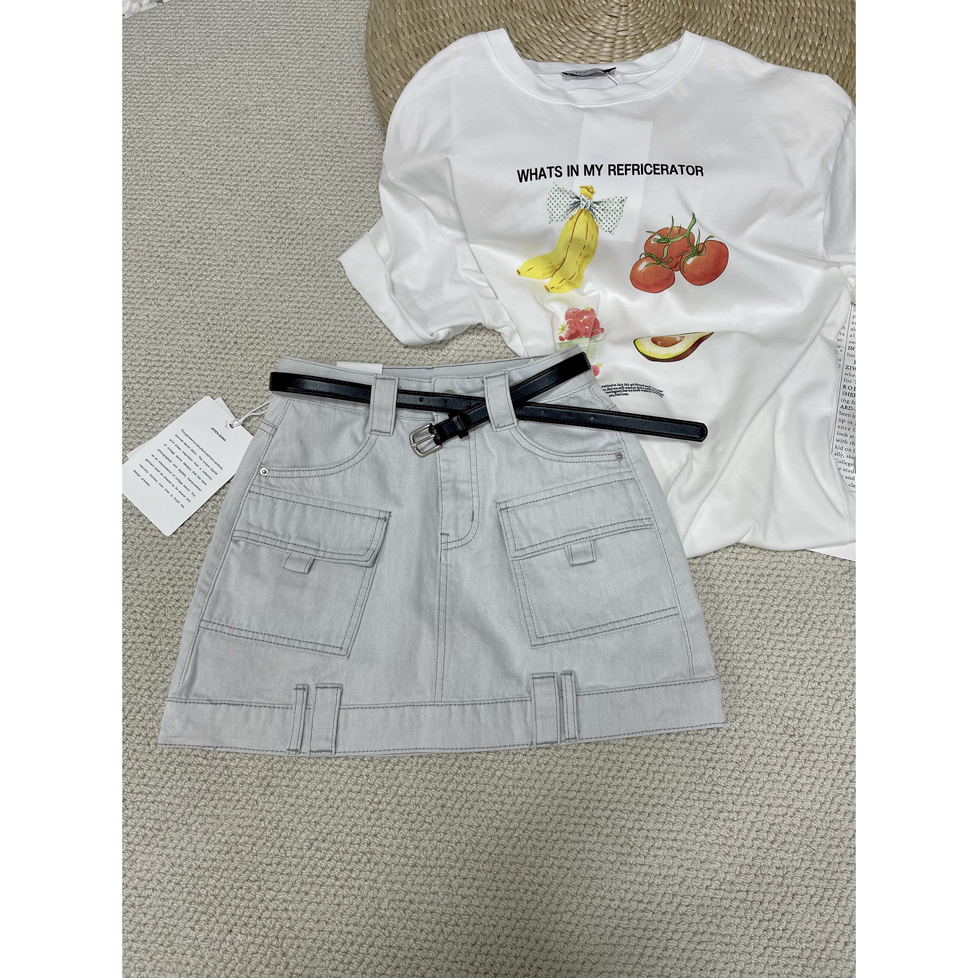 浅灰色工装牛仔半身裙7568