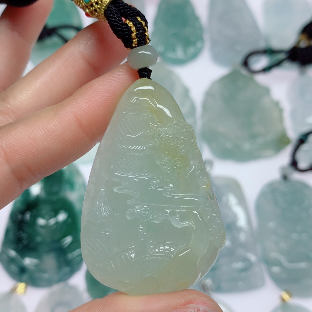 翡翠未镶嵌挂件山水牌