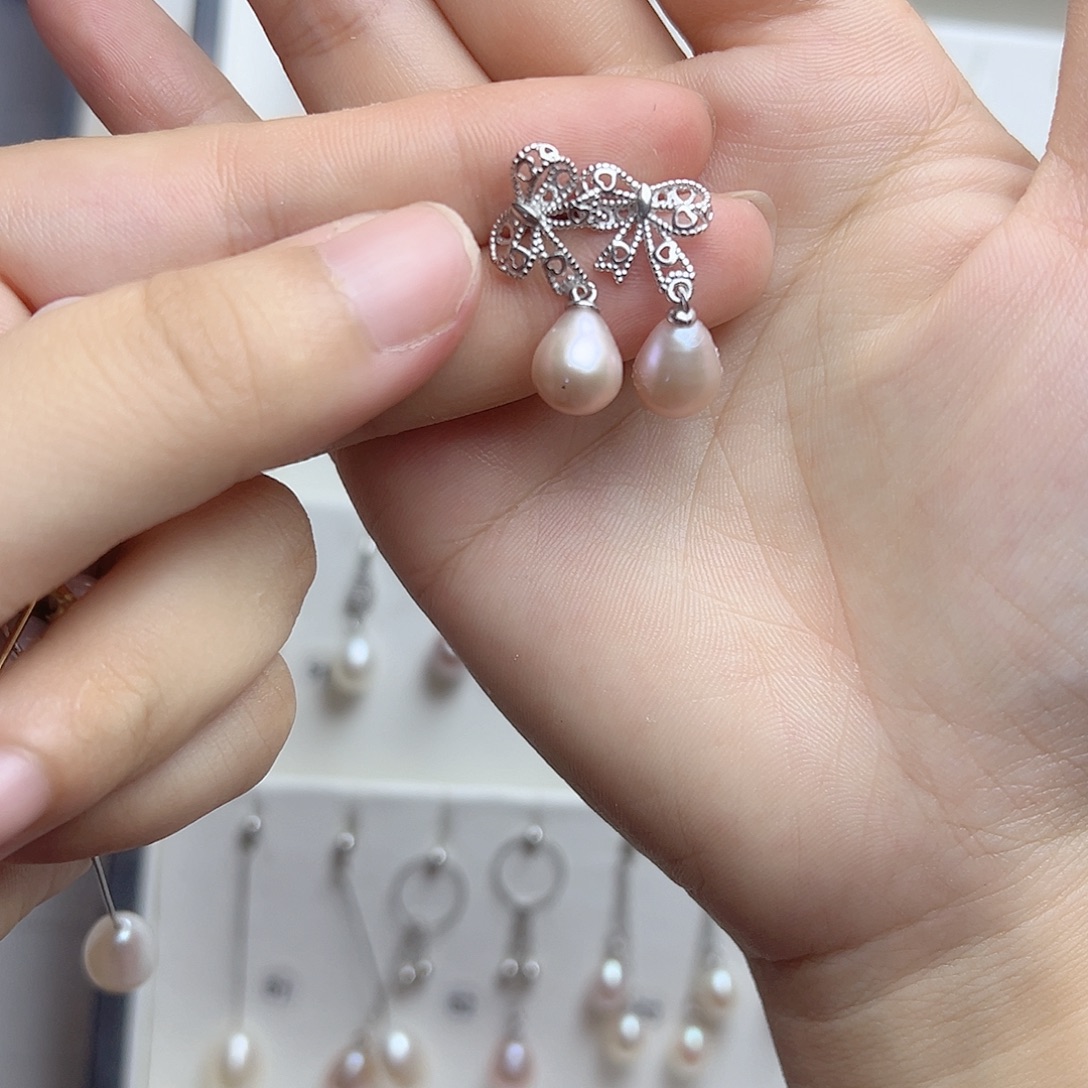 山***鸿银S925镶嵌耳饰淡水珍珠