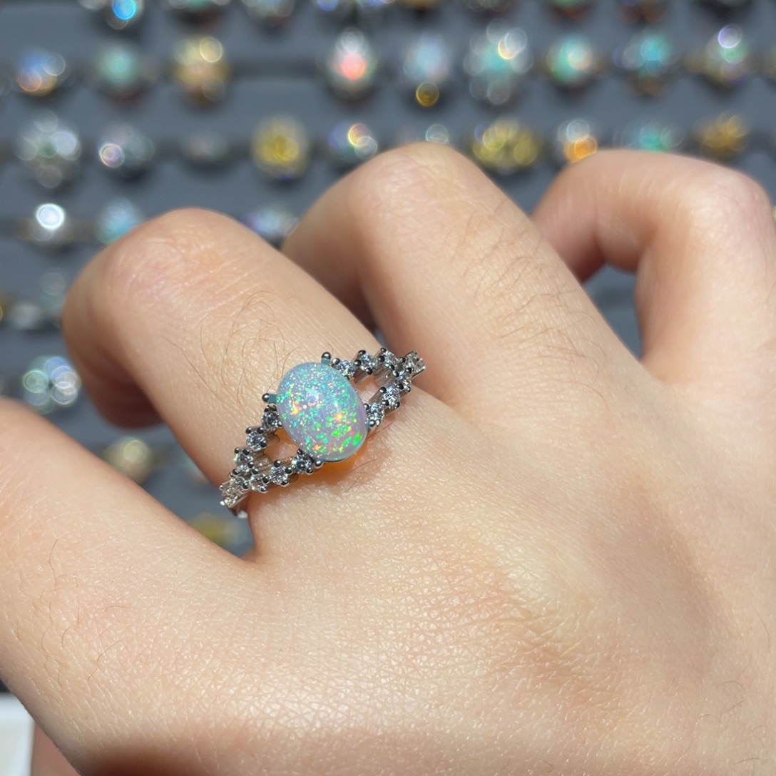 欧泊银S925镶嵌欧泊戒指