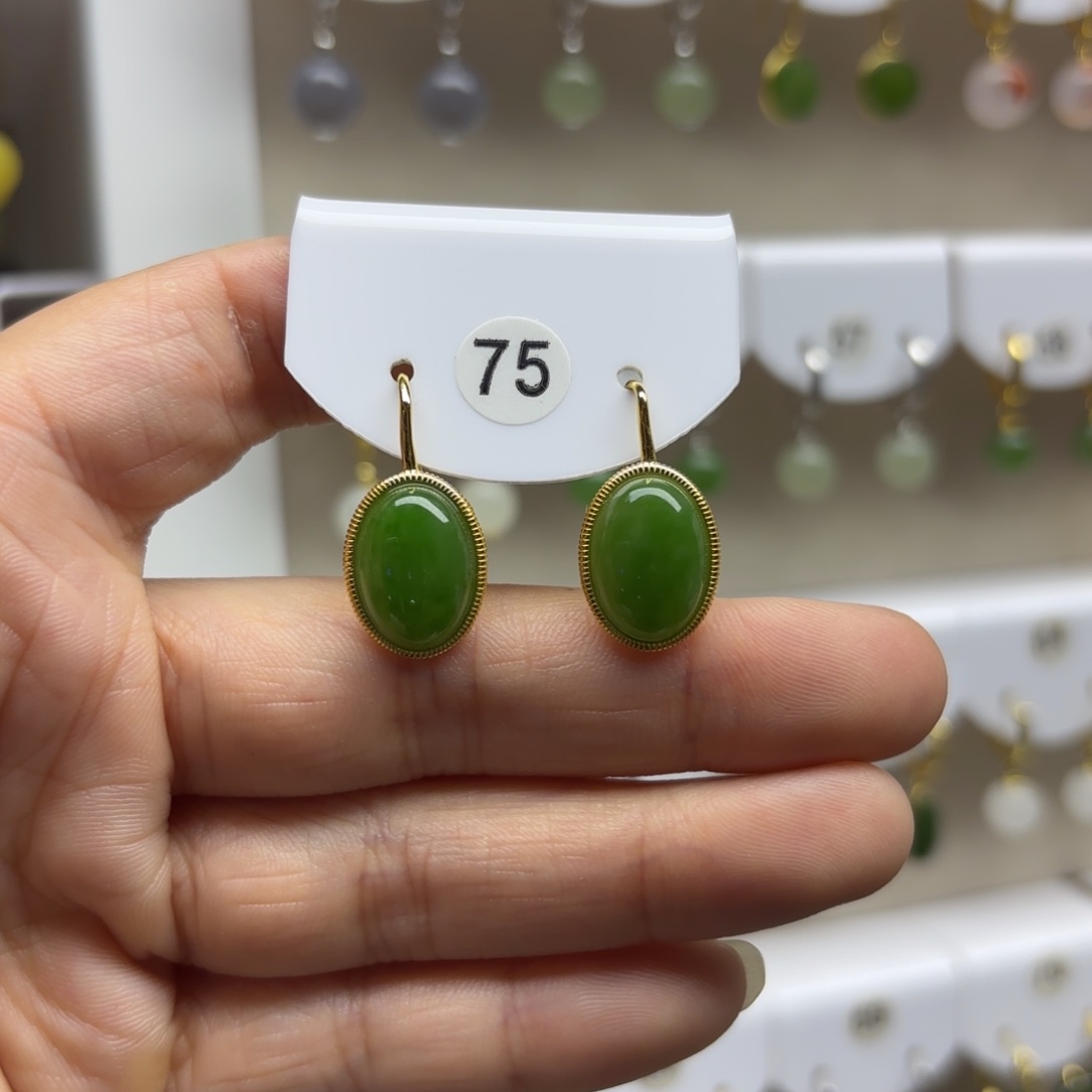 和田玉银S925镶嵌耳饰