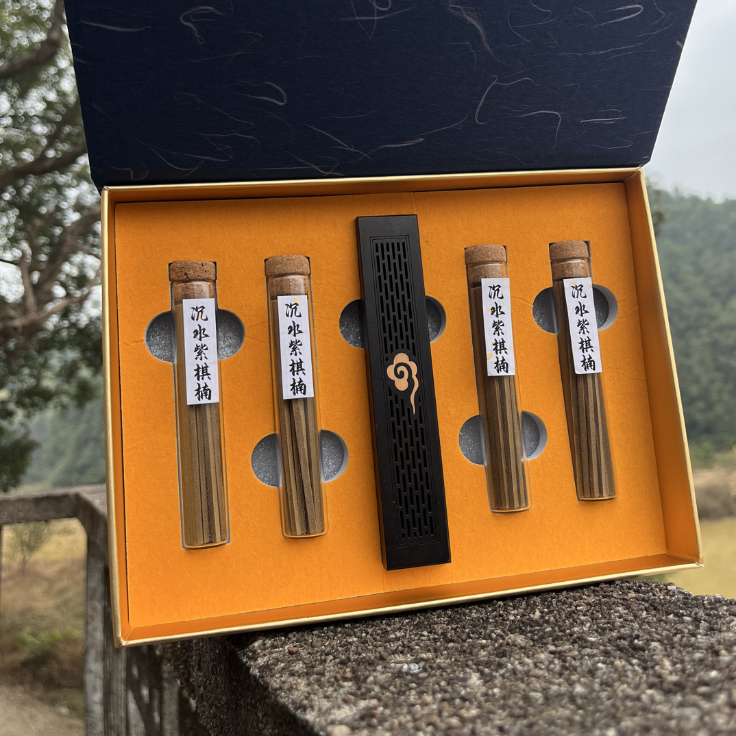 沉水紫棋楠沉香棒棒香五件套礼盒装