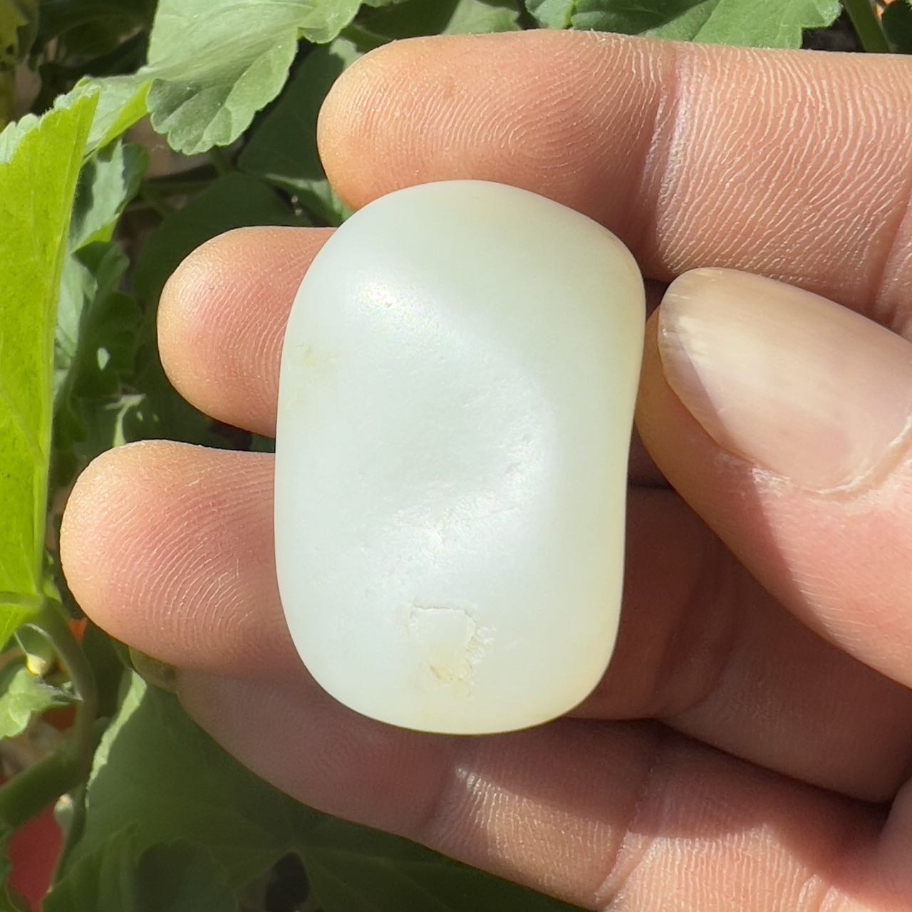 和田玉光白，玉化很好，肉质很细，完整一口气