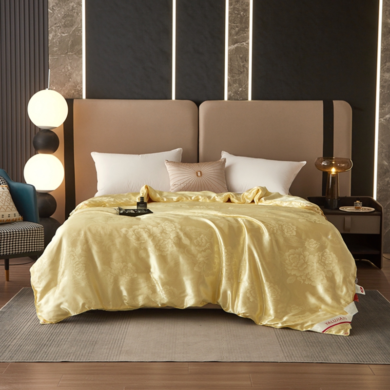 【寝夫人】专柜贡缎提花手工订花黄金蚕丝被2